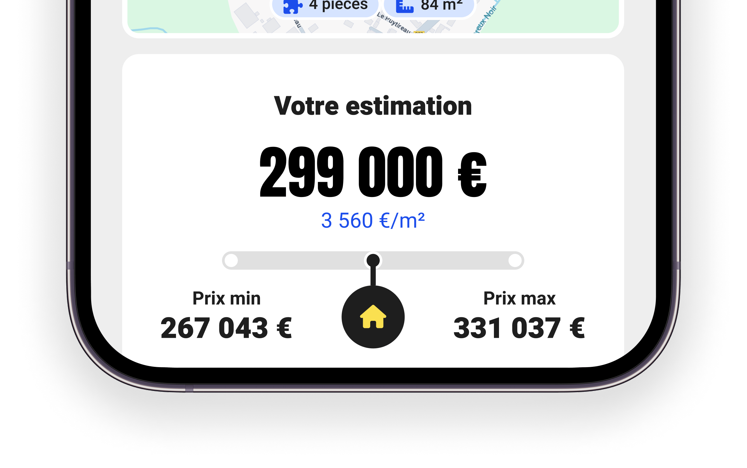 Capture d'cran d'une estimation d'un bien immobilier
