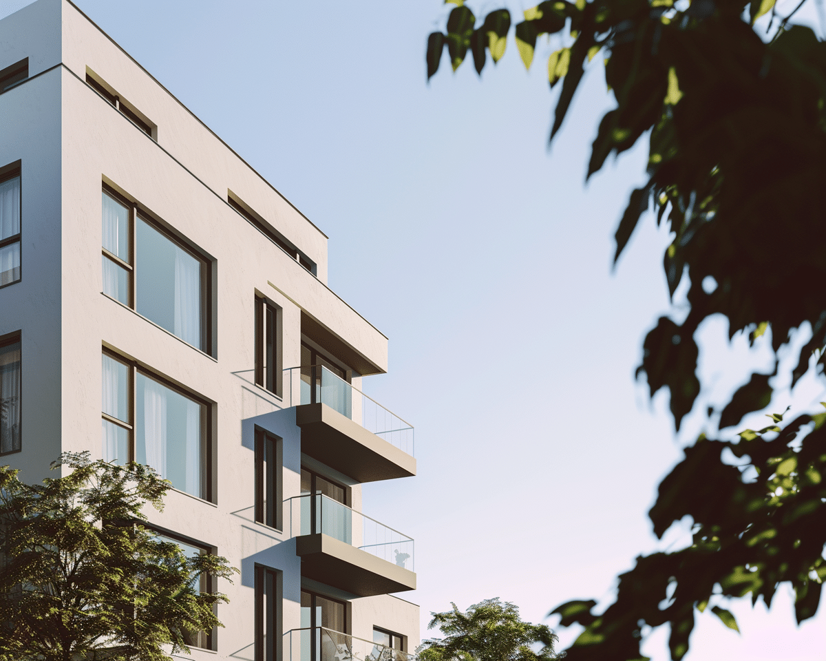 Façade moderne d'un immeuble avec balcons.