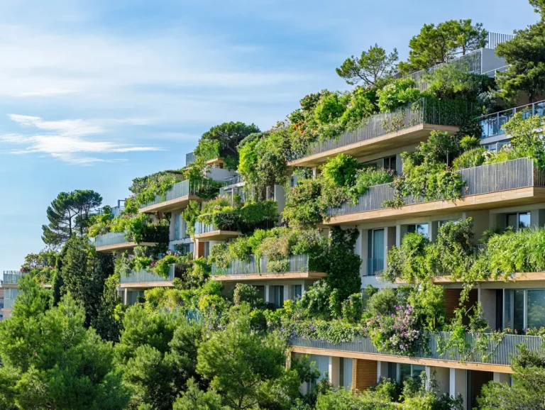 Balcons verdoyants avec de nombreuses plantes.