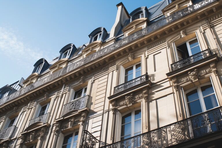 Façade d'immeuble avec balcons en fer forgé.