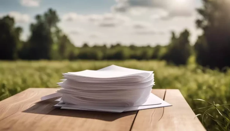 Piles de feuilles blanches sur une table en bois.