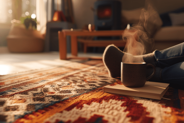 Tasse de café fumante posée sur un livre.