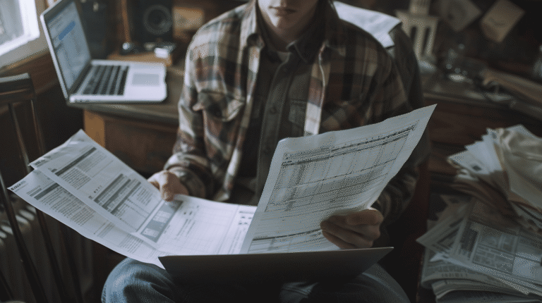 Personne examinant des documents et des feuilles de calcul.