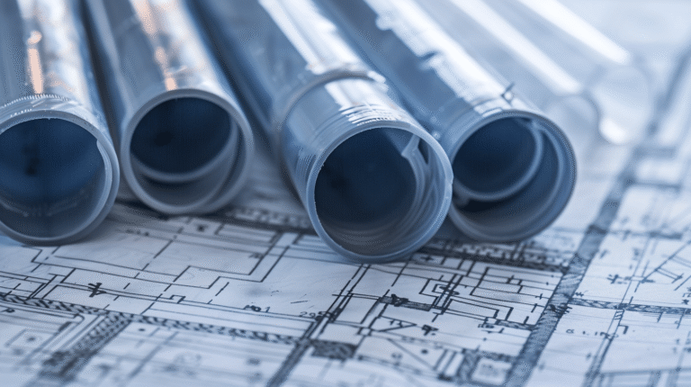 Plans de construction avec tubes en plastique roulés.