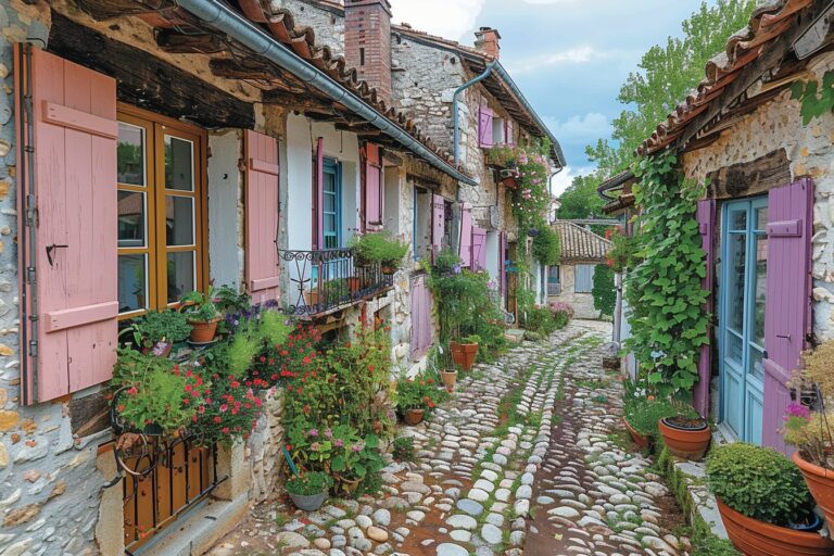 Ruelles pavées bordées de maisons fleuries.